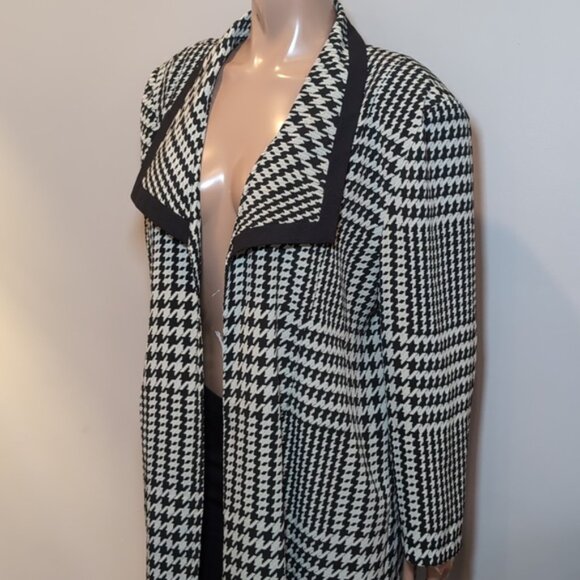 Vintage Houndstooth Overcoat Trench Duster Jacket Open Front Mid Length 80s 90s - Picture 3 of 13